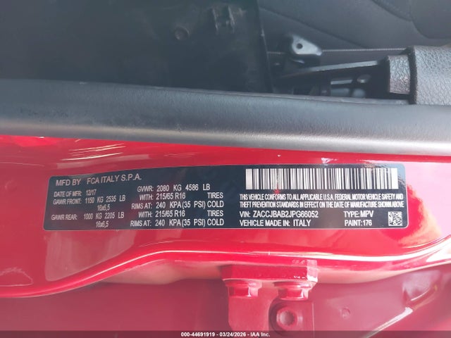 2018 Jeep Renegade Sport 4x4 მანქანა იყიდება აუქციონზე, vin: ZACCJBAB2JPG66052, აუქციონის ნომერი: 44691919