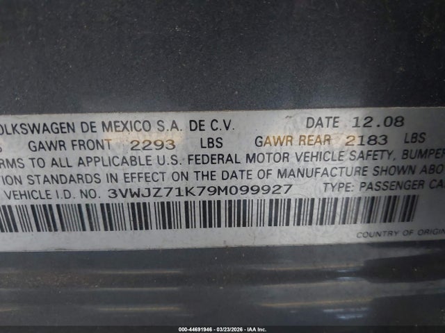 2009 VOLKSWAGEN JETTA 3VWJZ71K79M099927 Photo 8