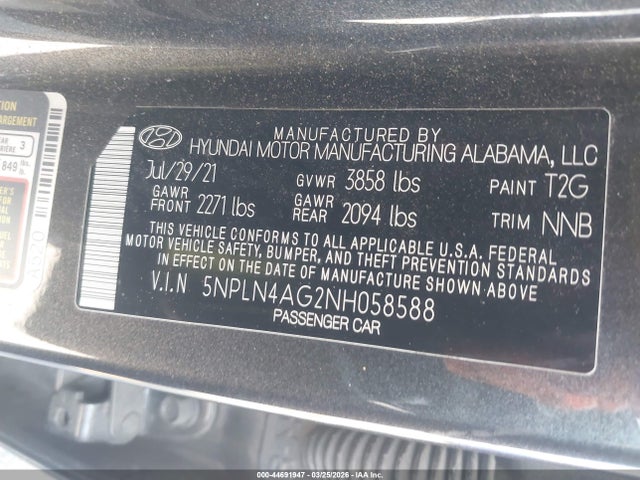 2022 HYUNDAI ELANTRA 5NPLN4AG2NH058588 Photo 8