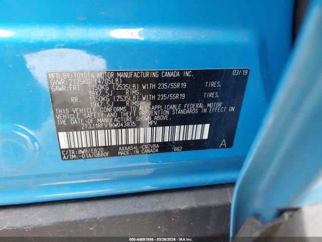Продажа на аукционе авто 2019 Toyota Rav4 Adventure, vin: 2T3J1RFV1KW043835, номер лота: 44691956