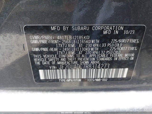 Продаж на аукціоні авто 2024 Subaru Crosstrek Premium, vin: JF2GUADC7R8314273, номер лоту: 44691959