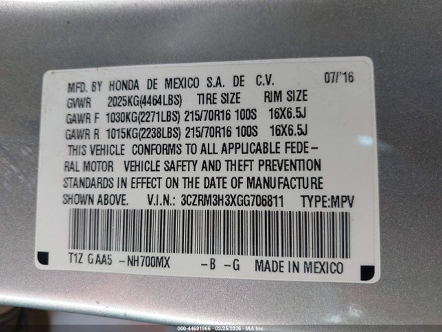 3CZRM3H3XGG706811 Honda CR-V LX