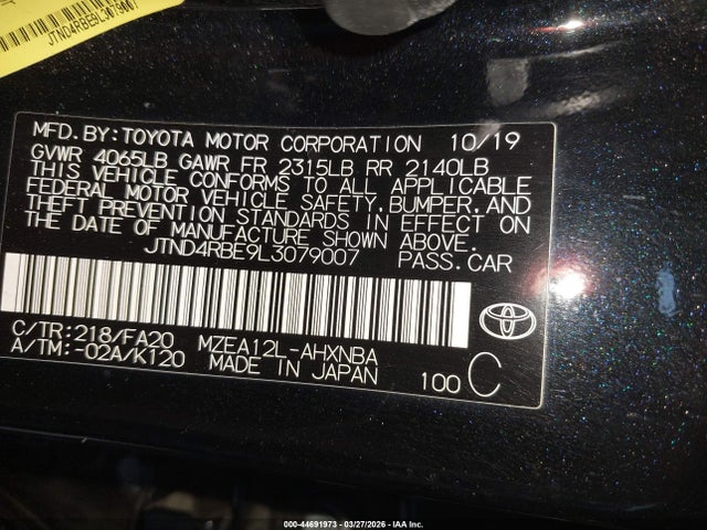 JTND4RBE9L3079007 Toyota COROLLA SE