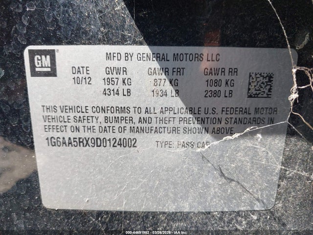 Aukcja sprzedaży 2013 Cadillac Ats Standard, vin: 1G6AA5RX9D0124002, numer aukcji: 44691982