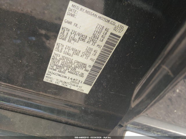 Aukcja sprzedaży 2017 Nissan Murano Sv, vin: 5N1AZ2MG1HN144731, numer aukcji: 44692010