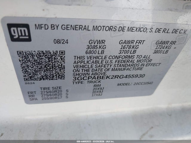Aukcja sprzedaży 2024 Chevrolet Silverado 1500 2wd  Short Bed Custom, vin: 3GCPABEK2RG455930, numer aukcji: 44692023
