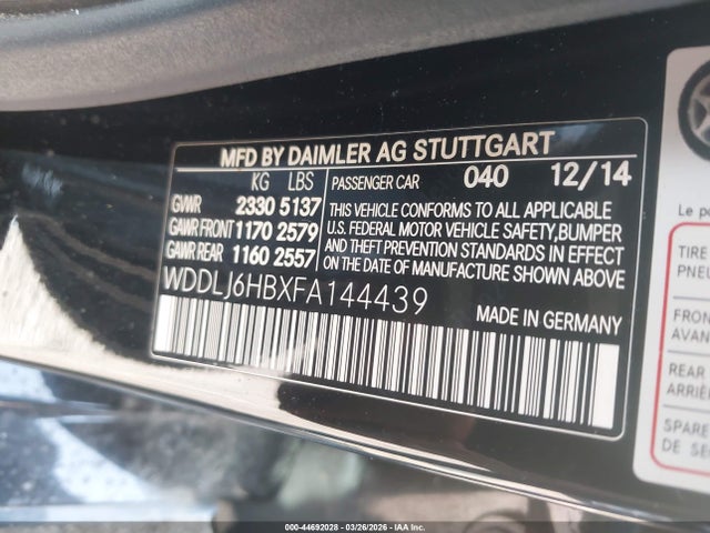 44692028 :رقم المزاد ، WDDLJ6HBXFA144439 vin ، 2015 Mercedes-benz Cls 400 4matic مزاد بيع