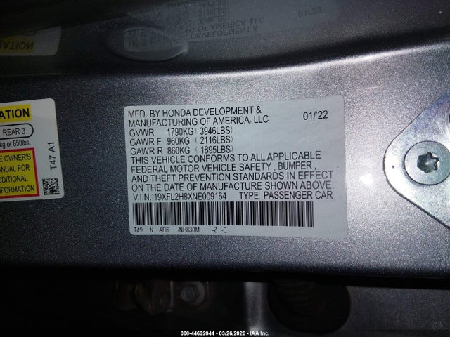 19XFL2H8XNE009164 Honda Civic Sport