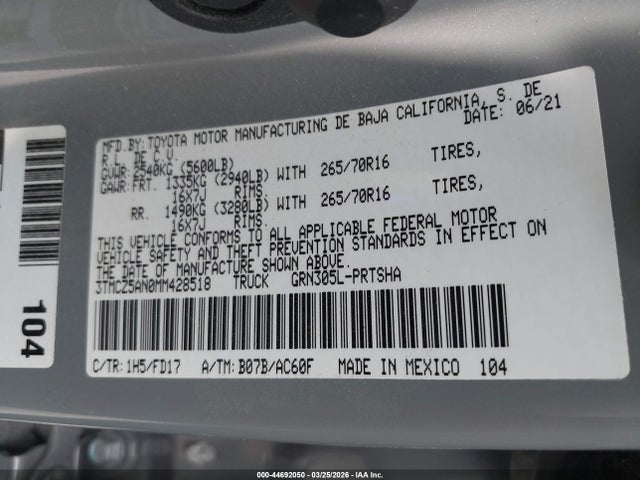 3TMCZ5AN0MM428518 Toyota Tacoma Trd Off-road
