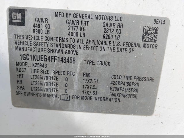 1GC1KUEG4FF143468 Chevrolet Silverado 2500hd Wt