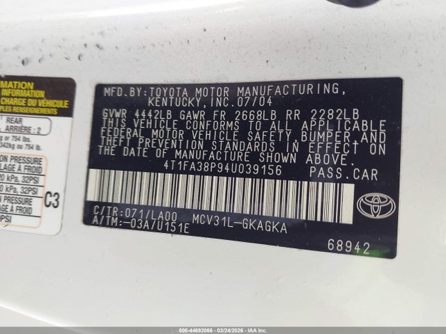 2004 TOYOTA CAMRY SOLARA 4T1FA38P94U039156 Photo 8