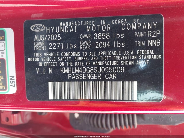 Aukcja sprzedaży 2025 Hyundai Elantra Sel Sport, vin: KMHLM4DG8SU095009, numer aukcji: 44692092