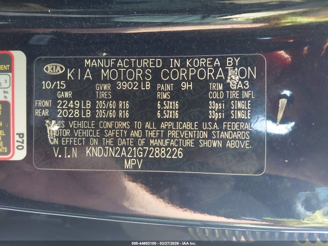 Aukcja sprzedaży 2016 Kia Soul, vin: KNDJN2A21G7288226, numer aukcji: 44692100