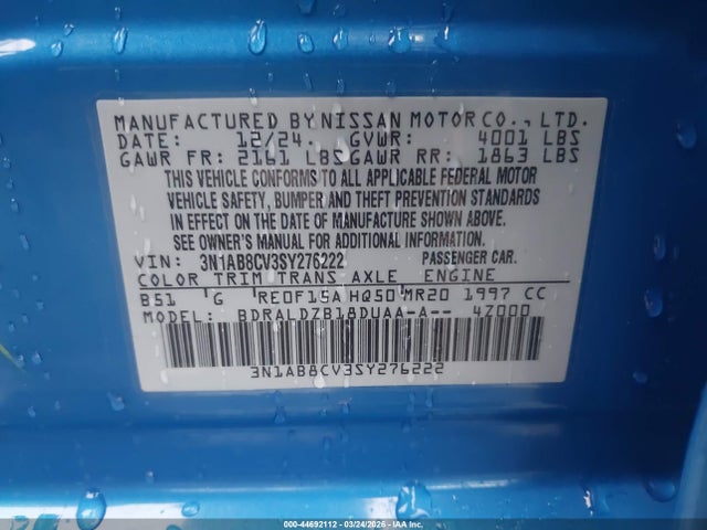 3N1AB8CV3SY276222 Nissan SENTRA SV