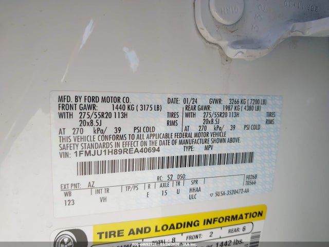 44692128 :رقم المزاد ، 1FMJU1H89REA40694 vin ، 2024 Ford Expedition Xlt مزاد بيع
