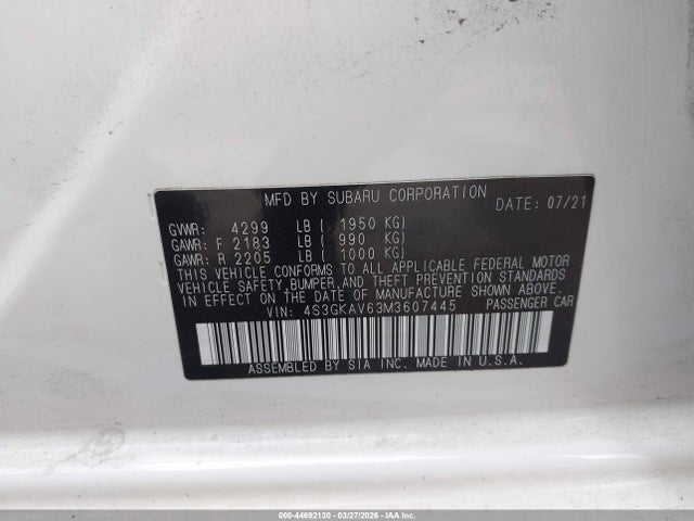 Продажа на аукционе авто 2021 Subaru Impreza Premium, vin: 4S3GKAV63M3607445, номер лота: 44692130