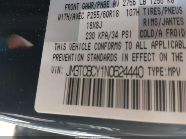 2022 Mazda Cx-9 Touring მანქანა იყიდება აუქციონზე, vin: JM3TCBCY1N0624440, აუქციონის ნომერი: 44692143