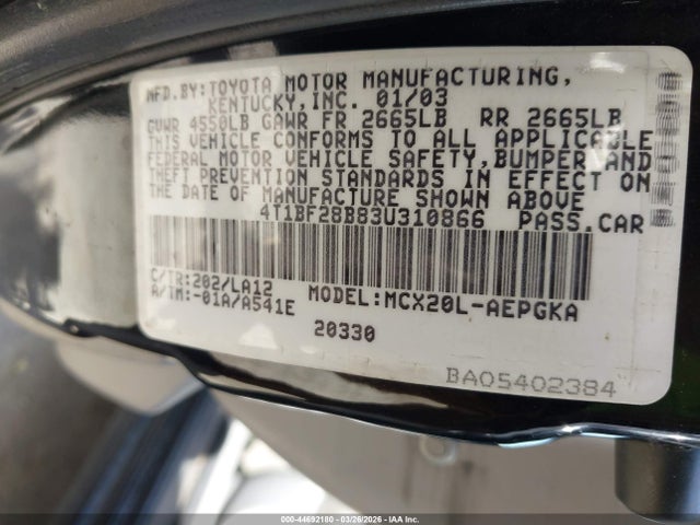 2003 TOYOTA AVALON 4T1BF28B83U310866 Photo 8