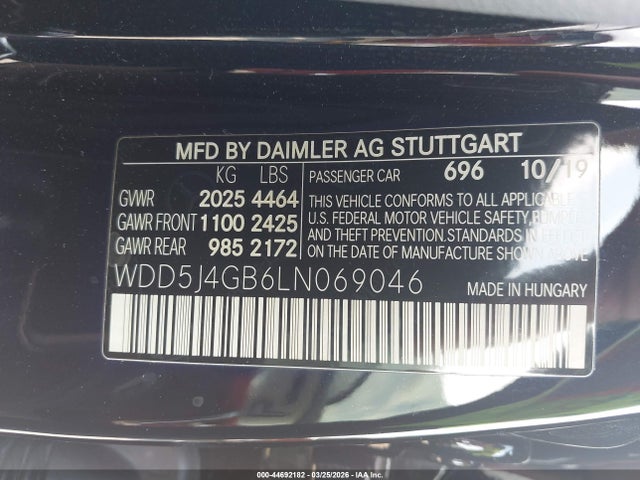2020 Mercedes-benz Cla 250 მანქანა იყიდება აუქციონზე, vin: WDD5J4GB6LN069046, აუქციონის ნომერი: 44692182