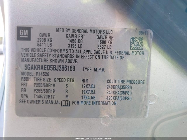 Aukcja sprzedaży 2011 Buick Enclave Cx, vin: 5GAKRAED5BJ386168, numer aukcji: 44692214
