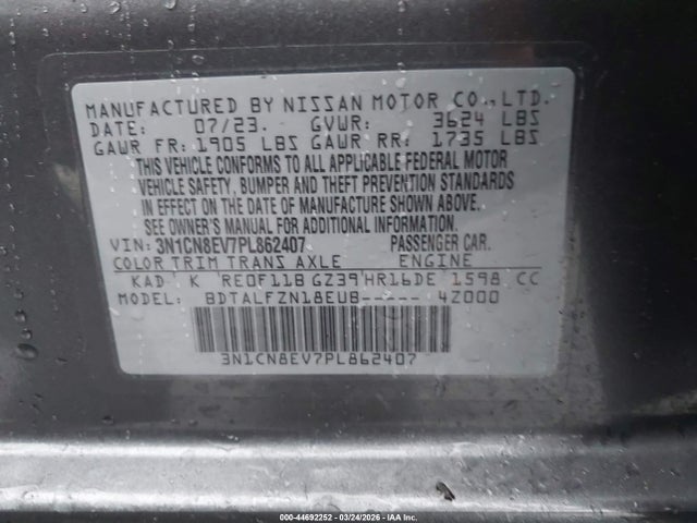 3N1CN8EV7PL862407 Nissan Versa 1.6 Sv Xtronic Cvt