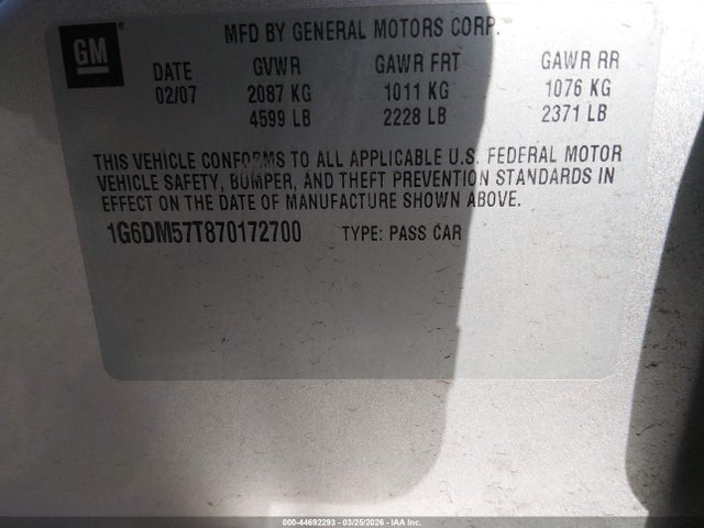 Продаж на аукціоні авто 2007 Cadillac Cts Standard, vin: 1G6DM57T870172700, номер лоту: 44692293