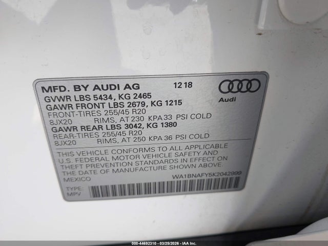 WA1BNAFY5K2042999 Audi Q5 45 Premium