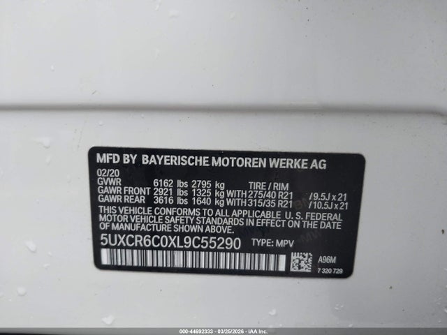 2020 Bmw X5 Xdrive40i მანქანა იყიდება აუქციონზე, vin: 5UXCR6C0XL9C55290, აუქციონის ნომერი: 44692333