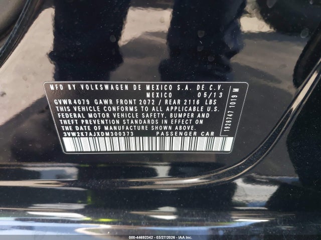 Продаж на аукціоні авто 2013 Volkswagen Jetta 2.0l S, vin: 3VW2K7AJXDM300373, номер лоту: 44692342