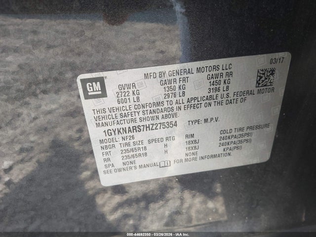 Продажа на аукционе авто 2017 Cadillac Xt5 Standard, vin: 1GYKNARS7HZ275354, номер лота: 44692350