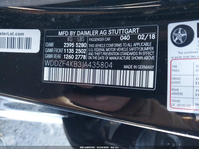 44692352 :رقم المزاد ، WDDZF4KB3JA435804 vin ، 2018 Mercedes-benz E 300 4matic مزاد بيع