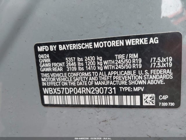 Aukcja sprzedaży 2024 Bmw X3 Xdrive30i, vin: WBX57DP04RN290731, numer aukcji: 44692356