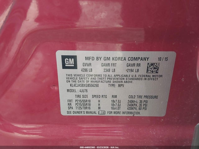 44692360 :رقم المزاد ، KL4CJASBXGB556260 vin ، 2016 Buick Encore مزاد بيع