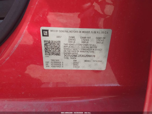 Aukcja sprzedaży 2018 Gmc Sierra 1500 Slt, vin: 3GTU2NEJ7JG209078, numer aukcji: 44692369