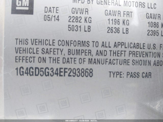 Продажа на аукционе авто 2014 Buick Lacrosse Premium I Group, vin: 1G4GD5G34EF293868, номер лота: 44692377