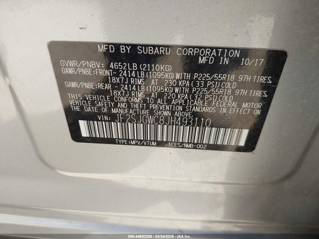 Aukcja sprzedaży 2018 Subaru Forester 2.0xt Touring, vin: JF2SJGWC8JH493110, numer aukcji: 44692388