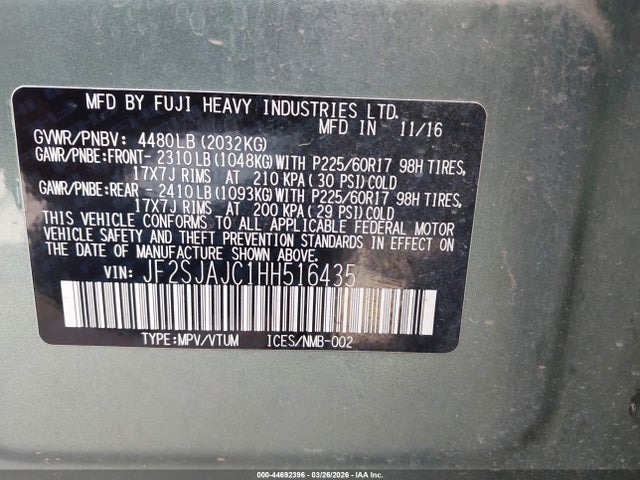 JF2SJAJC1HH516435 Subaru Forester 2.5i Limited