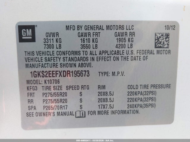 2013 Gmc Yukon Denali მანქანა იყიდება აუქციონზე, vin: 1GKS2EEFXDR195673, აუქციონის ნომერი: 44692411