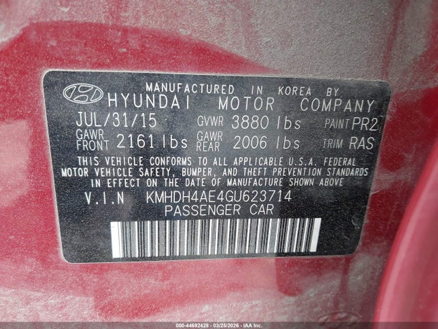 Aukcja sprzedaży 2016 Hyundai Elantra Se, vin: KMHDH4AE4GU623714, numer aukcji: 44692428