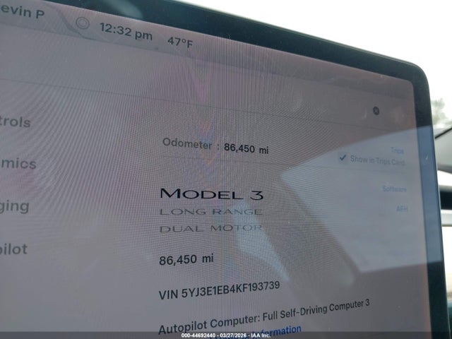 Продаж на аукціоні авто 2019 Tesla Model 3 Long Range/performance, vin: 5YJ3E1EB4KF193739, номер лоту: 44692440