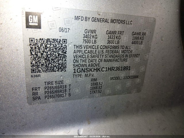 1GNSKHKC1HR361891 Chevrolet Suburban Lt