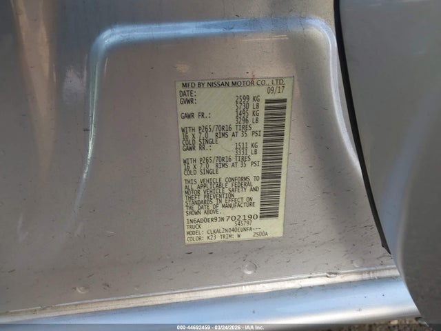 1N6AD0ER9JN702190 Nissan Frontier Sv