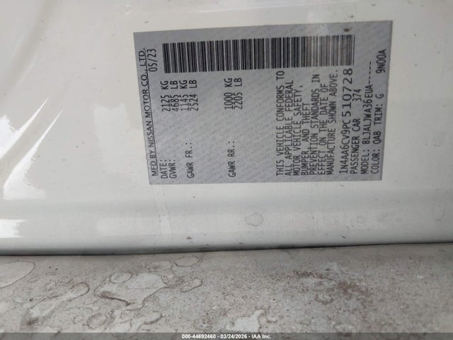Aukcja sprzedaży 2023 Nissan Maxima Sv Xtronic Cvt, vin: 1N4AA6CV9PC510728, numer aukcji: 44692460
