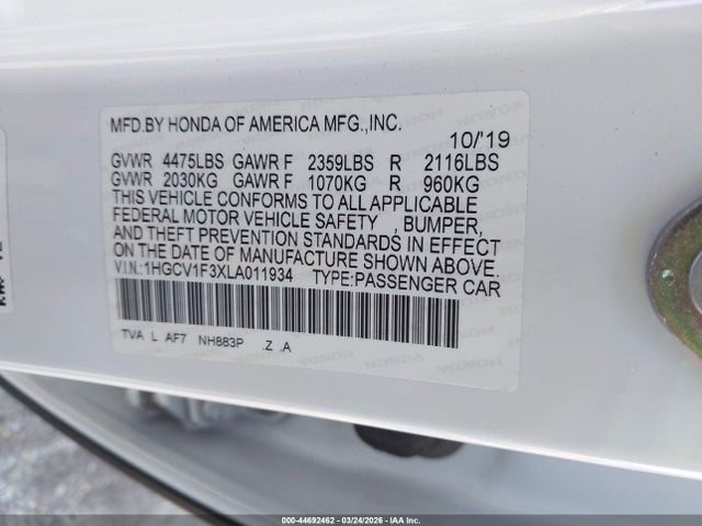1HGCV1F3XLA011934 Honda Accord Sport