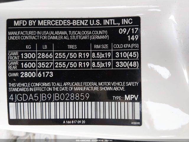 2018 Mercedes-benz Gle 350 მანქანა იყიდება აუქციონზე, vin: 4JGDA5JB9JB028859, აუქციონის ნომერი: 44692468