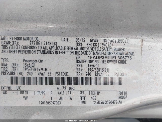 Ford FOCUS S 2015 1FADP3E21FL306775 Image 9