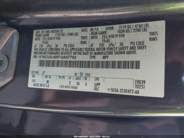 Ford Escape Titanium 2015 1FMCU0J95FUA07702 Image 9