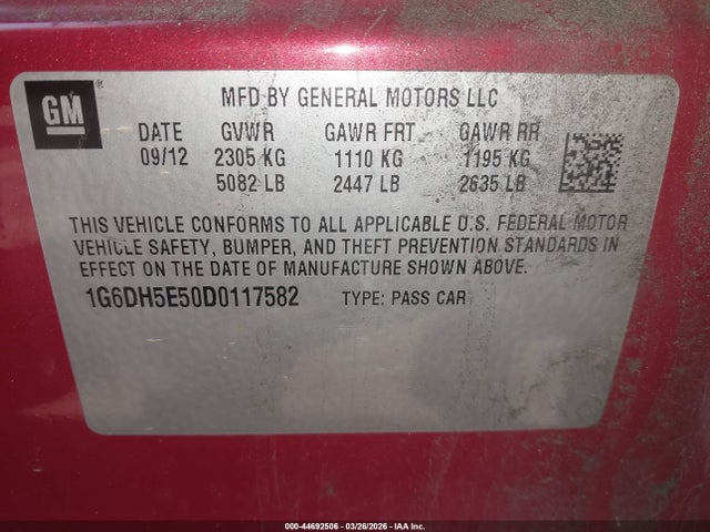 Продаж на аукціоні авто 2013 Cadillac Cts Luxury, vin: 1G6DH5E50D0117582, номер лоту: 44692506