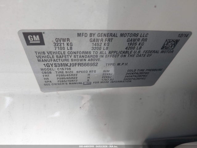 Aukcja sprzedaży 2015 Cadillac Escalade Luxury, vin: 1GYS3MKJ9FR566962, numer aukcji: 44692509