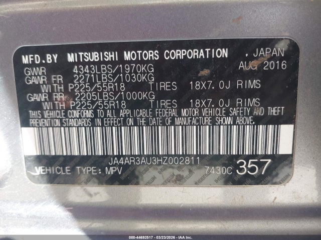 Продажа на аукционе авто 2017 Mitsubishi Outlander Sport 2.0 Es/2.0 Le, vin: JA4AR3AU3HZ002811, номер лота: 44692517